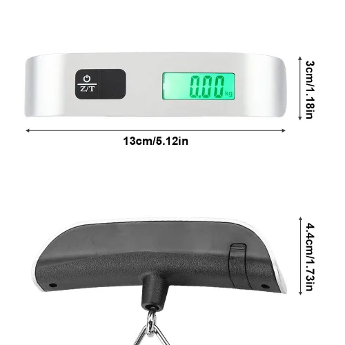 Vista 2 de Báscula de peso portátil digital para equipaje mini tamaño LCD digital digital colgando básculas portátil gancho balanza máxima carga 1102lbs
