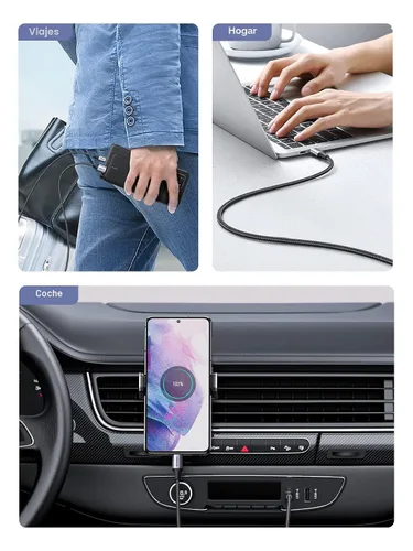 Vista 3 de UGREEN Cable USB a USB C, cable Carplay de automóvil USB A a tipo C, cable USB C trenzado de carga rápida compatible con iPhone 16/16 Plus/16