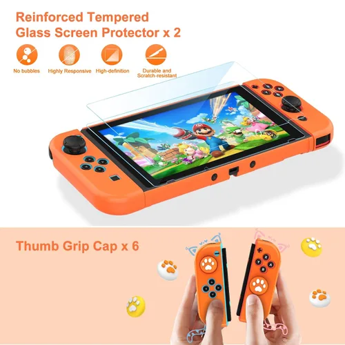 Vista 6 de Younik Switch Accessories Bundle, 15 in 1 Orange Switch (NOT OLEDLite) Accessories Kit for Girls Include Switch Carrying Case, Adjustable Stand