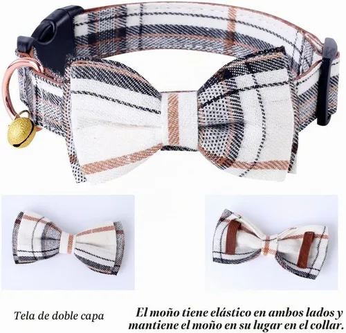 Vista 3 de Yizepet Collar de perro con corbatín - Collar ajustable para mascotas con collar de hebilla de plástico, patrón elegante para niños pequeños Beige