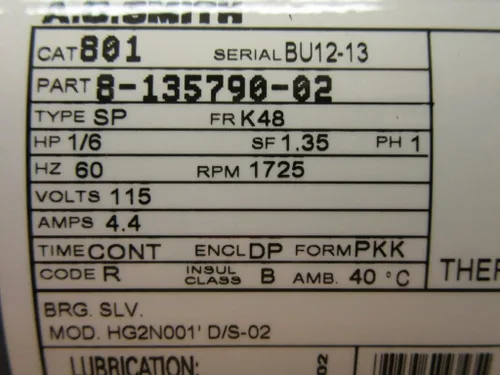 Vista 8 de A.O. Smith 801 Motor 8-135790-02 1/6HP 1725RPM