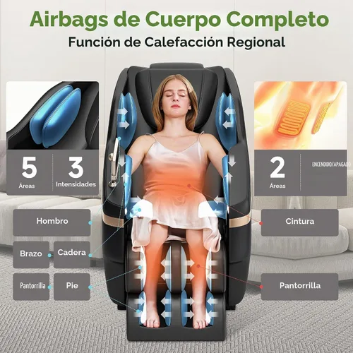 Vista 5 de Real Relax Full Body Shiatsu Massage Chair for Home Relaxation Negro y dorado