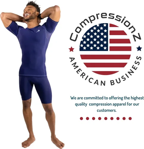 Vista 5 de CompressionZ playera mangas cortas, compresión muscular para correr, hacer ciclismo y ejercicios, para hombre