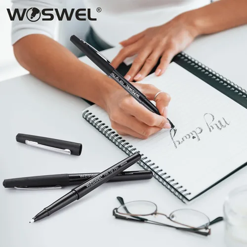 Vista 8 de WOSWEL - Bolígrafos de punta de fieltro negra, 32 rotuladores negros de punta media de 0.028 in para diario, toma de notas, planificador, escritura