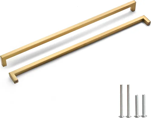 Vista 22 de Tiradores para gabinete dorados, manijas cuadradas para cajones, paquete de 2, manijas de acero inoxidable para cocina de 13-4/5 pulgadas, herrajes