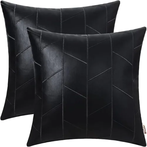 Vista 42 de BRAWARM Fundas de almohada de cuero 16 X 16 pulgadas, paquete de 2 fundas de almohada de cuero sintético negro, fundas de almohada decorativas