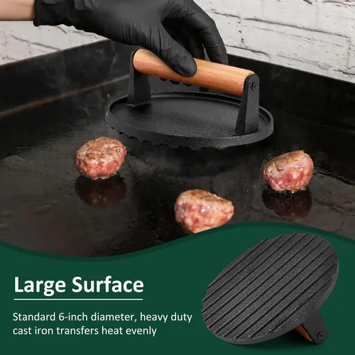 Vista 3 de Leonyo Kit de prensa de hamburguesa Smasher de hierro fundido y plancha de Plateado
