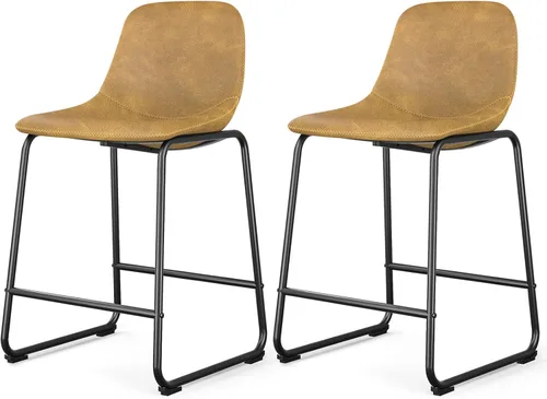 Vista 17 de Rfiver Taburetes de bar de cuero sintético PU Set de 2, Taburetes de pub industriales con respaldo y reposapiés, Sillas de bar modernas sin brazos