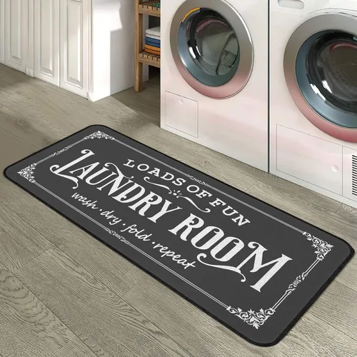 Vista 9 de Alfombra de lavandería de 20 x 47 pulgadas, antideslizante, para cocina, baño, pasillo, lavandería, decoración de habitación, color negro