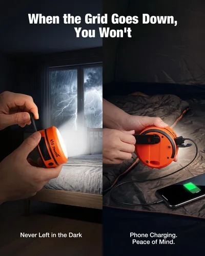 Vista 2 de THORFIRE - Linterna de campamento de manivela de mano, 2 unidades, luz LED plegable 2 en 1 recargable por USB, supervivencia de emergencia por
