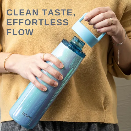 Vista 4 de bzyoo Botella de agua aislada de 24 onzas con tapa transparente para beber – Botella de acero inoxidable 100% a prueba de fugas, azul iridiscente