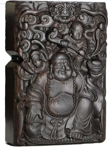 Vista 37 de Carcasa exterior de encendedor tallado en madera negra de ébano natural para kit de inserción Zippo (1000 brazos Avalokiteshvara de la diosa 3#)