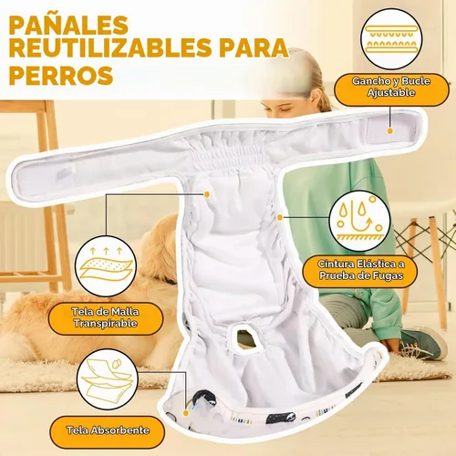 Vista 2 de XPCARE Pañales para Perras Hembras (Paquete de 4) – Pañales Lavables y Reutilizables para Perras Hembras – Pañales para Cachorros Altamente