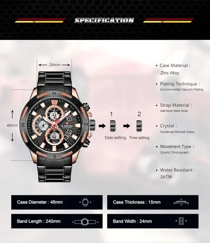 Vista 4 de Naviforce hombres relojes deportivos oro acero completo cuarzo reloj hombres fecha semana impermeable Militar Relogio Masculino