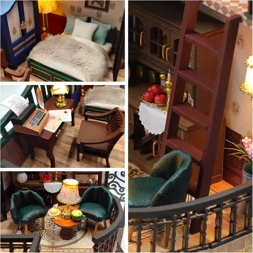 Vista 4 de Lannso Kit de Casa de Muñecas en Miniatura de Bricolaje, Kit de Casa de Muñecas con Cubierta a Prueba de Polvo y Caja de Música, Juguetes de Casa