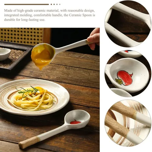Vista 2 de Operitacx Cuchara de cerámica Cucharas retro Azúcar Japonés Fideos Grandes Fideos Coreanos Sopa Postre Asiático Cuchara Fórmula Cucharas Coreana