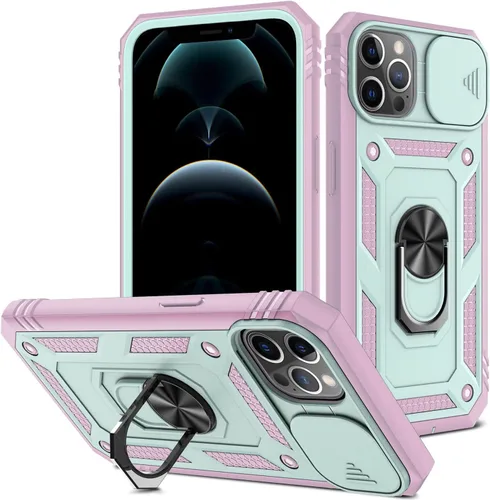 Vista 8 de Fetrim Funda para iPhone 12 PRO MAX, Funda de teléfono con soporte de anillo de rotación para Apple iPhone 12 PRO MAX - Negro