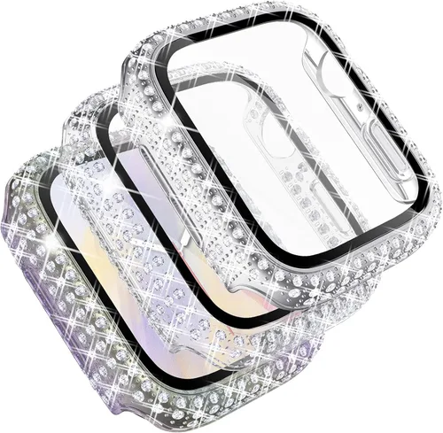 Vista 9 de Fullife Paquete de 3 fundas compatibles con Bling Apple Watch Series 3 de 1.496 pulgadas, fundas protectoras con diamantes de cristal con protector