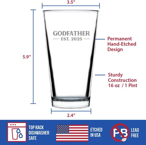 Vista 5 de Personalizado Padrino Est 20XX - Nuevo Vaso de Pinta de Propuesta de Padrino para Padrinos por Primera Vez - Vasos Personalizados en Negrita de 16 Oz