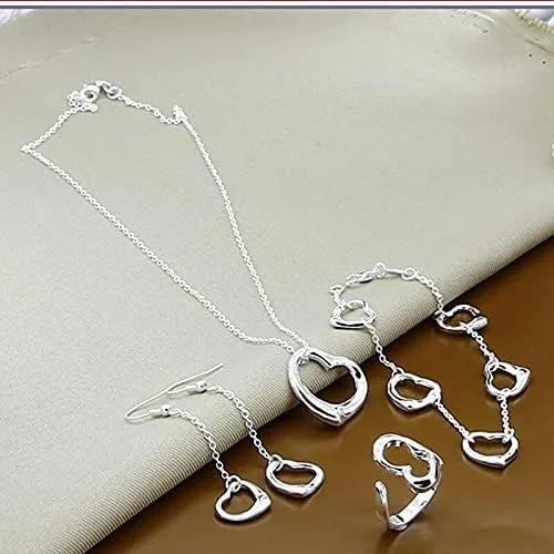 Vista 2 de Nuevo juego de joyería de plata de ley 925, collar y pulsera, aretes, anillo