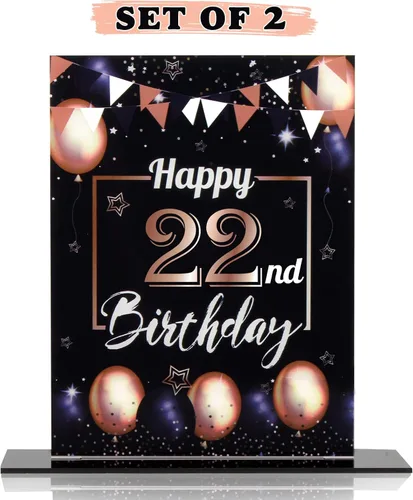 Vista 249 de LINGTEER Decoraciones de feliz cumpleaños número 11, 2 piezas de soporte de acrílico con impresión de pie rosa y azul, tablero de telón de fondo