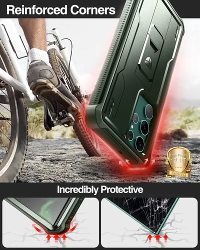 Vista 3 de Dexnor Funda para Samsung Galaxy S22 Ultra, [Protector de pantalla integrado y soporte] Protección de grado militar resistente de trabajo pesado a