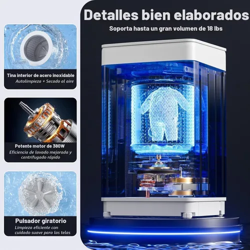 Vista 6 de Auertech Juego combinado de lavadora y secadora portátil, lavadora totalmente automática de 18 libras con bañera interior de acero inoxidable