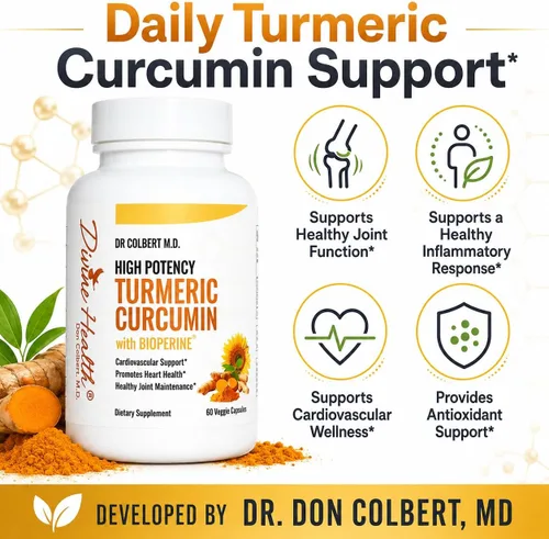 Vista 2 de Cúrcuma de alta potencia del Dr. Colbert con bioperina 60 cápsulas 500 mg extracto de raíz de cúrcuma