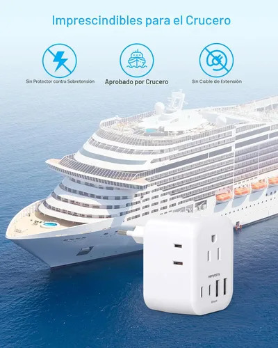 Vista 7 de HANYCONY - Paquete de 2 adaptadores de enchufe de viaje europeos, adaptador de corriente internacional de 4 tomas, 4 puertos USB C (2 USB C)