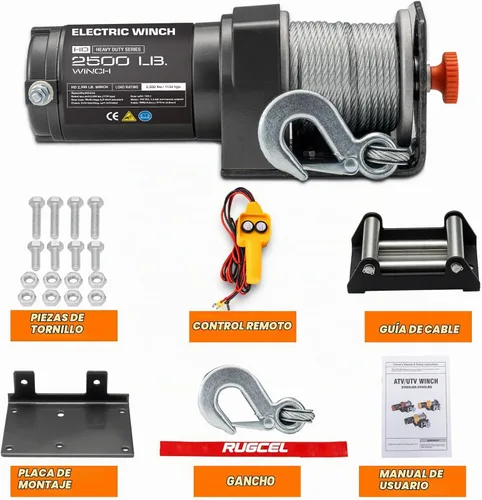 Vista 3 de RUGCEL - Cabrestante eléctrico de 2500LB 12V para ATV UTV, con guía de rodillos y placa de montaje