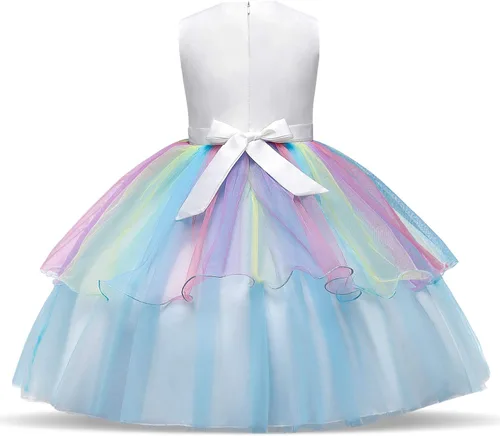 Vista 3 de Disfraz de unicornio de flores para niñas, vestido de fiesta de princesa con diadema