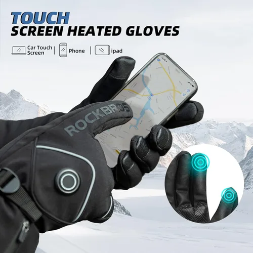 Vista 4 de ROCKBROS Guantes calefactables eléctricos con batería recargable térmica, guantes térmicos para hombres y mujeres, para pantalla táctil de invierno
