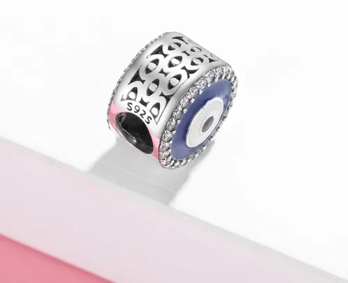 Vista 8 de Abalorios de plata de ley 925 para pulsera y joyería de la suerte, abalorios de Hamsa de Fátima, abalorios europeos compatibles con el mal de ojo