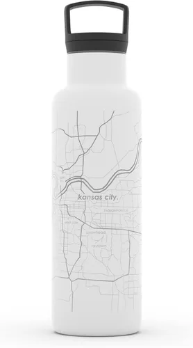 Vista 109 de Well Told Botella de agua aislada con mapa de Washington DC grabado, botella de acero inoxidable grabada (21 onzas, blanco) botella aislada de mapa