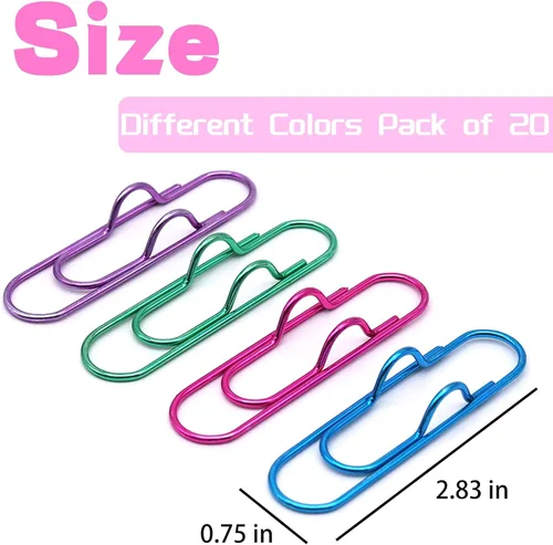 Vista 6 de Soporte para bolígrafo para cuaderno, 20 clips de metal coloridos para bolígrafos, soporte multifuncional para clips de papel, portátil, lindo