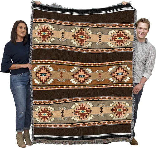Vista 22 de Pure Country Weavers Rimrock Dusk Blanket XL – Inspirado en los nativos americanos del suroeste – Manta de regalo tejida de algodón – Fabricado