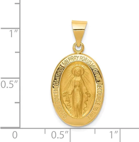 Vista 3 de Diamond2Deal Colgante de medalla milagrosa de oro amarillo pulido y satinado de 14 k para mujer (L- 1.083 in W- 0.551 in), Oro amarillo, No es una