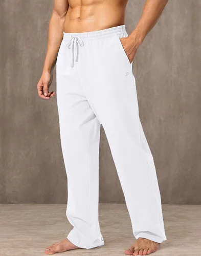 Vista 7 de Pudolla - Pantalones deportivos de algodón para hombre, para yoga, pantalones deportivos con parte inferior abierta, informal, pantalones de jersey