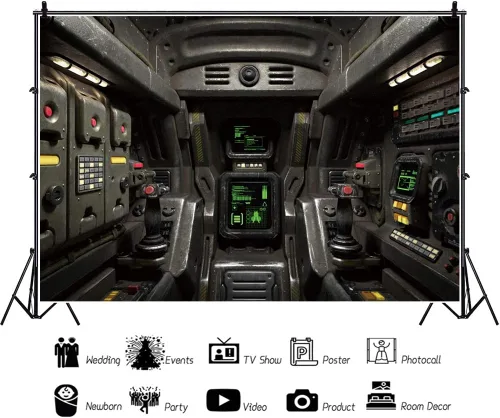 Vista 3 de Telón de fondo de fotografía de cabina de avión, de 5 x 3 pies, de ciencia ficción, nave espacial, interior, para niños, fiesta de cumpleaños