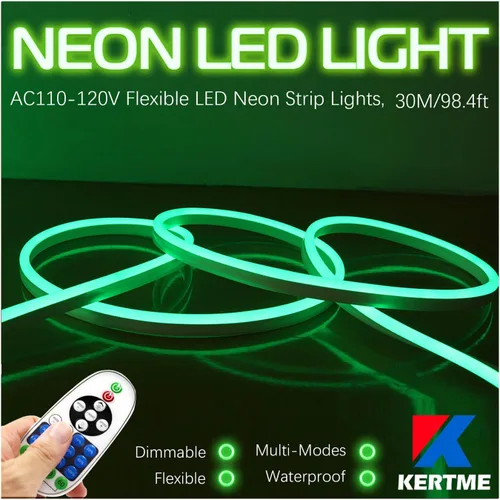 Vista 22 de Tira de luces LED de neón tipo AC 110-120V, tira de luz de neón LED flexible/impermeable/regulable/multimodos + control remoto de 23 teclas