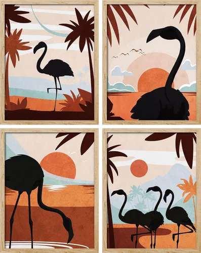 Vista 143 de SIGNWIN Marco de arte de pared de jirafa de safari africano, juego de 4 impresiones coloridas de paisaje, decoración de pared de naturaleza