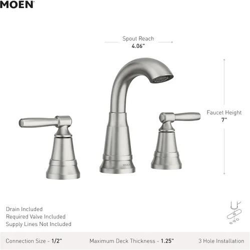 Vista 2 de Moen Halle 84972C - Grifo de baño tradicional cromado con montaje de drenaje para aplicaciones de 3 agujeros, 84972C