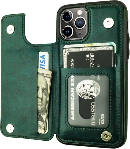 Vista 16 de OT ONETOP - Funda tipo cartera para iPhone 11 Pro con tarjetero y ranuras para tarjetas, doble cierre magnético y funda duradera a prueba de golpes
