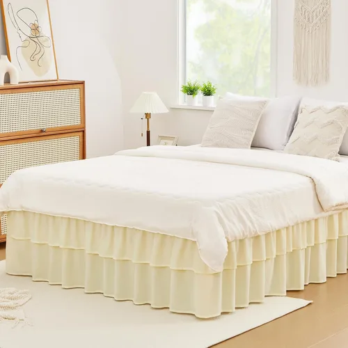 Vista 10 de Vocander Falda de cama negra envolvente de tamaño individual de 14 pulgadas de caída, volantes elásticos fáciles de poner, falda de cama sólida