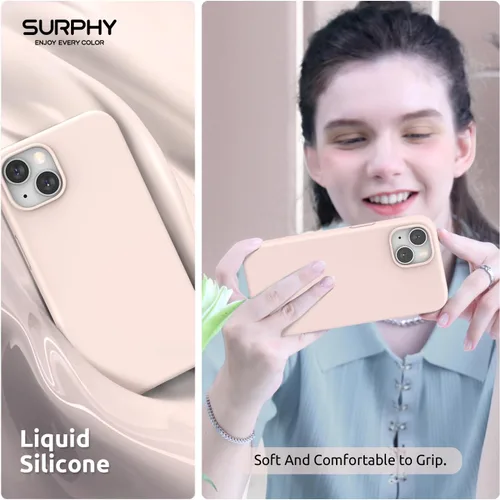 Vista 6 de SURPHY Funda magnética diseñada para iPhone 13, compatible con MagSafe (6.1 pulgadas, versión 2021), funda de silicona líquida con forro de Rosa