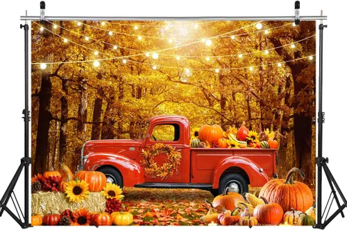 Vista 4 de Fondo de fotografía de otoño de 7 x 5 pies, telón de fondo para fiesta de Acción de Gracias, bosque de otoño, hoja de arce, girasol, calabaza