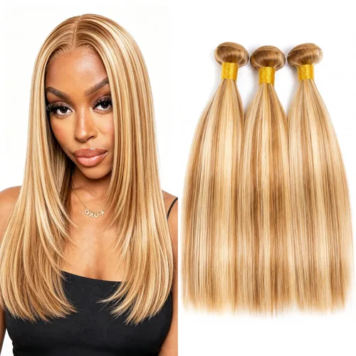 Vista 15 de P4613 Cabello humano rizado onda profunda marrón y paquetes mixtos 8 10 12 P4613 Ombre Marrón-Rubio-DP