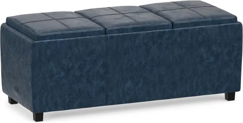 Vista 11 de SIMPLIHOME Avalon - Otomana de almacenamiento, otomana rectangular tapizada de cuero vegano de 42 pulgadas de ancho en color negro carbón, mesa