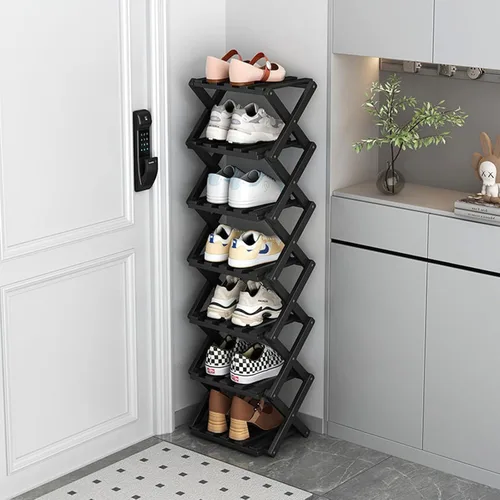Vista 8 de Zapatero Pequeño, Organizador de Zapatos Plegable Portátil de 3 Niveles, Sin Instalación, Mini Zapatero Independiente para Acampar, Pasillos
