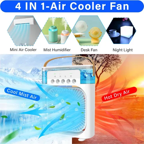 Vista 2 de Aire acondicionado portátil – Pequeño enfriador de aire personal silencioso portátil de CA, mini ventilador de escritorio alimentado por USB